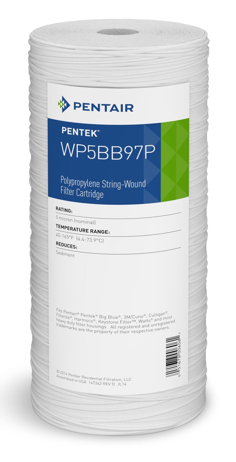 Pentek Pentair Pentek WP5BB97P Big Blue Sediment Water Filter, 10-Inch, Whole House Polypropylene String-Wound Filter Cartridge, 10" x 4.5", 5 Micron - Image 1